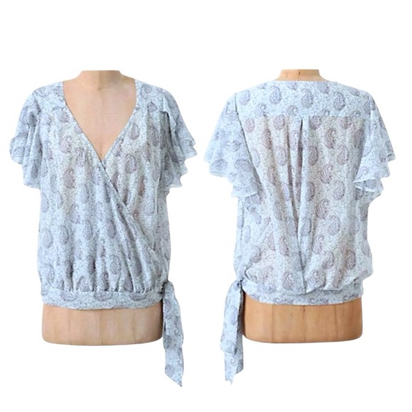 $138 Anthropologie Vintage Silk Blend Wrap Blouse 8P Medium Petite Paisley Top - Picture 6 of 11